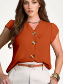 Blusa feminina de manga curta com botões, tecido Duna, novo estilo europeu e americano