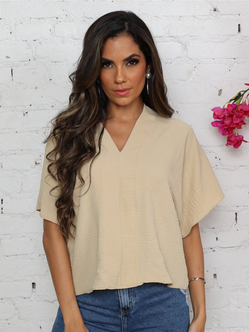 Blusa feminina elegante com decote em V