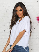 Blusa feminina elegante com decote em V