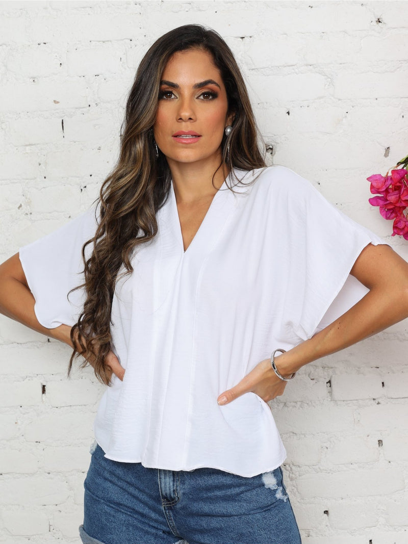 Blusa feminina elegante com decote em V